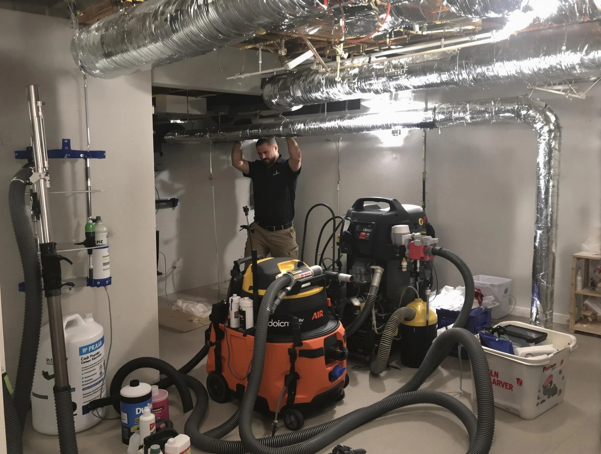 Ohio Air Duct Cleaning specialist performing professional mold removal from air ducts using safety equipment in Ohio