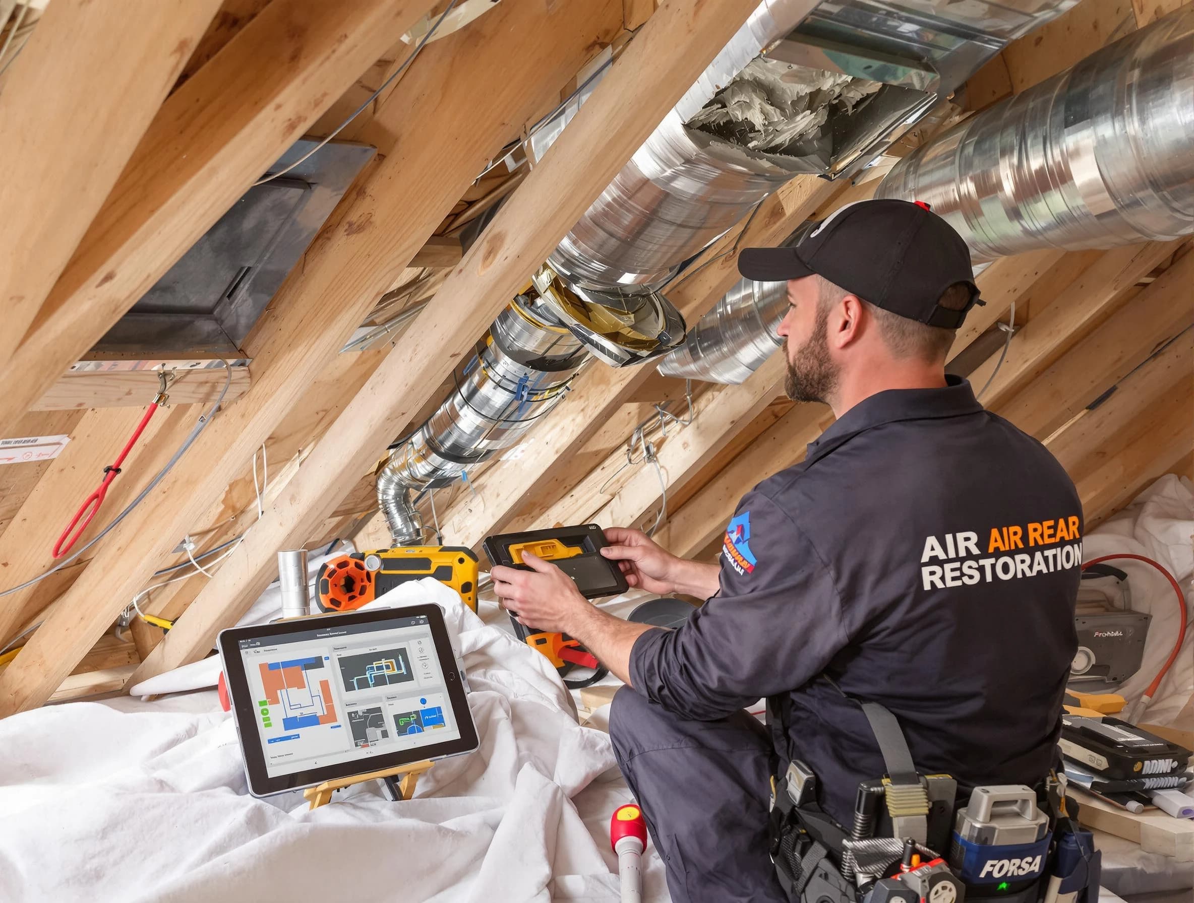 Ohio Air Duct Cleaning technician performing precise duct repair work in Ohio