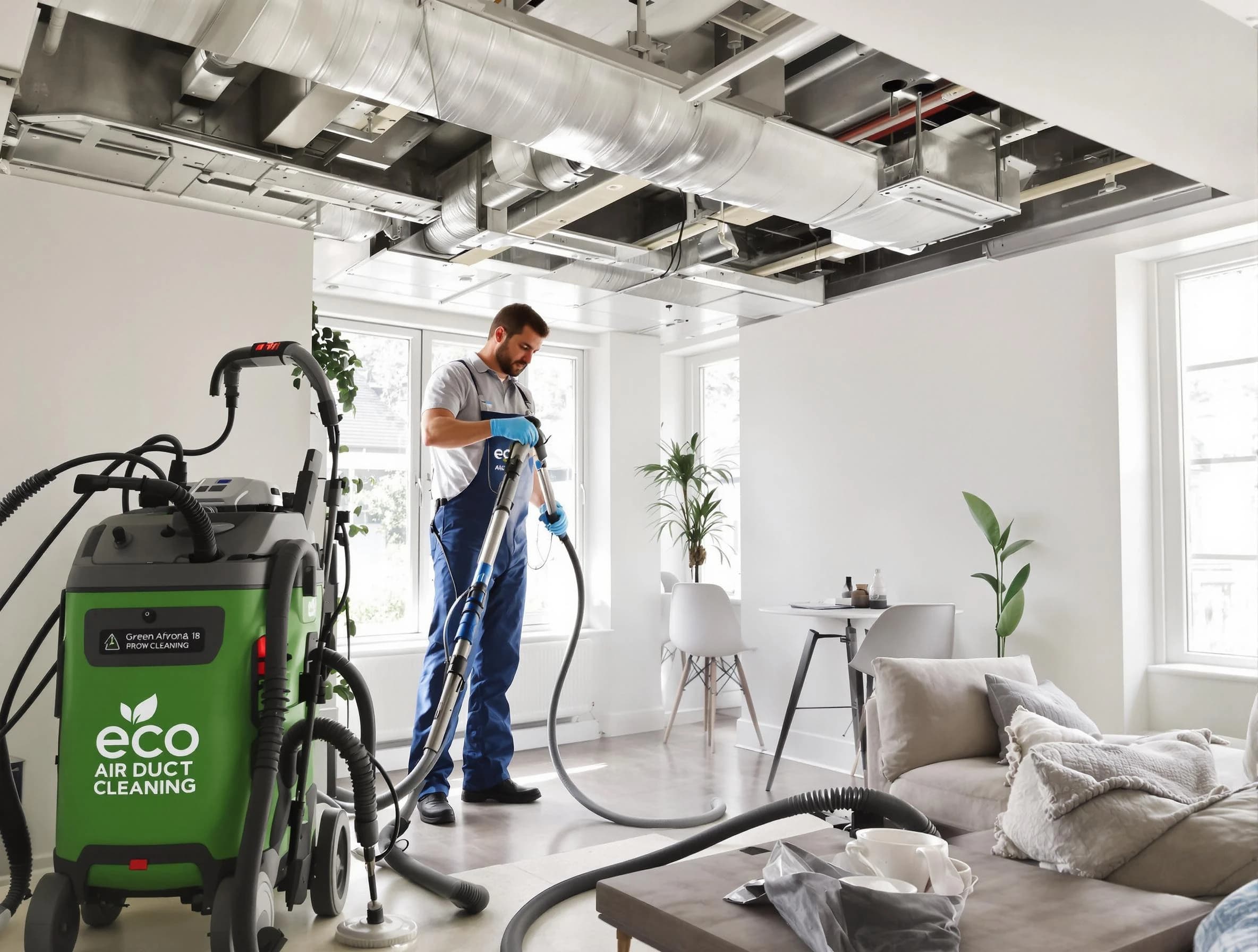 Ohio Air Duct Cleaning technician performing eco-friendly duct cleaning using sustainable methods in Ohio