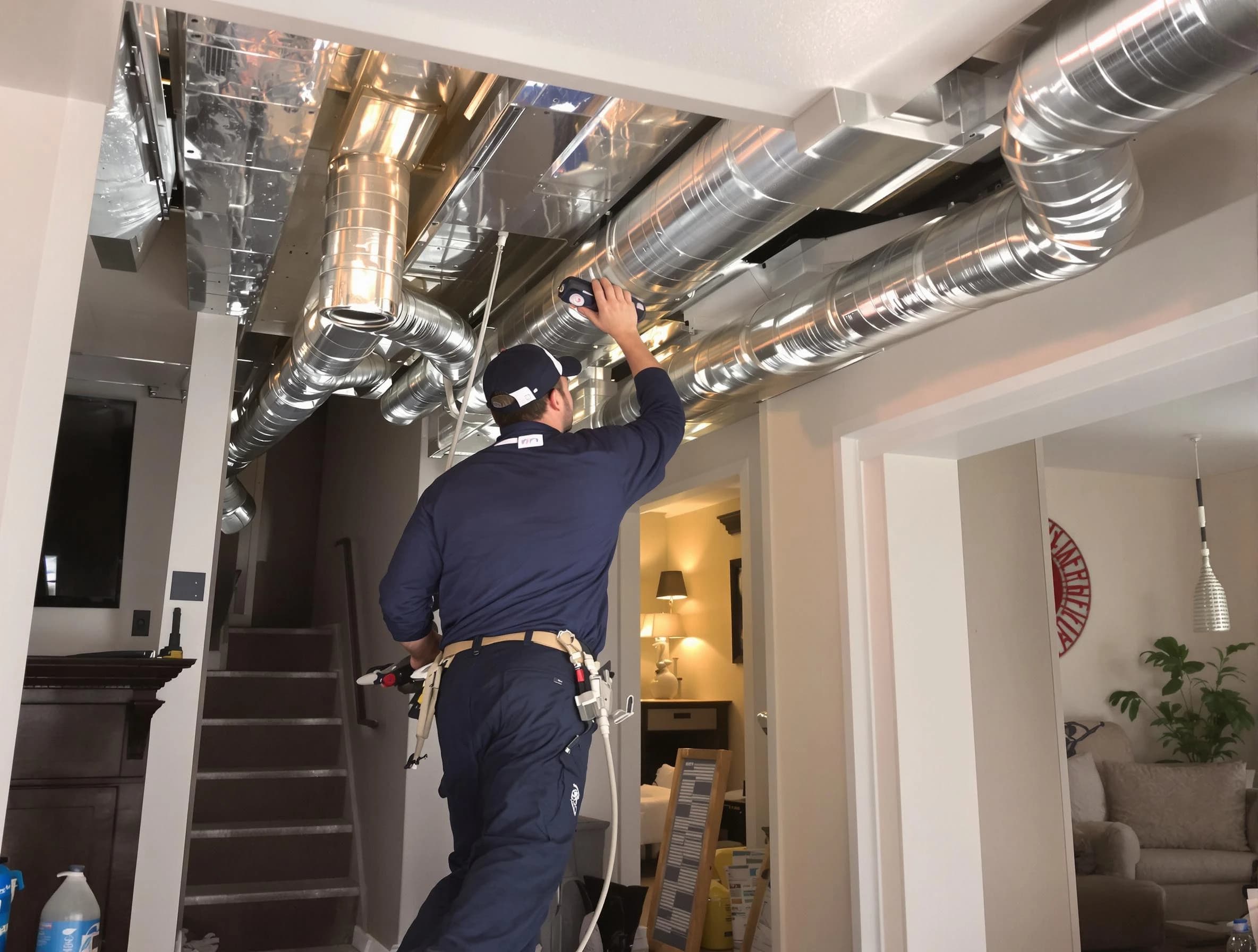 Ohio Air Duct Cleaning expert performing specialized duct cleaning in a mobile home in Ohio