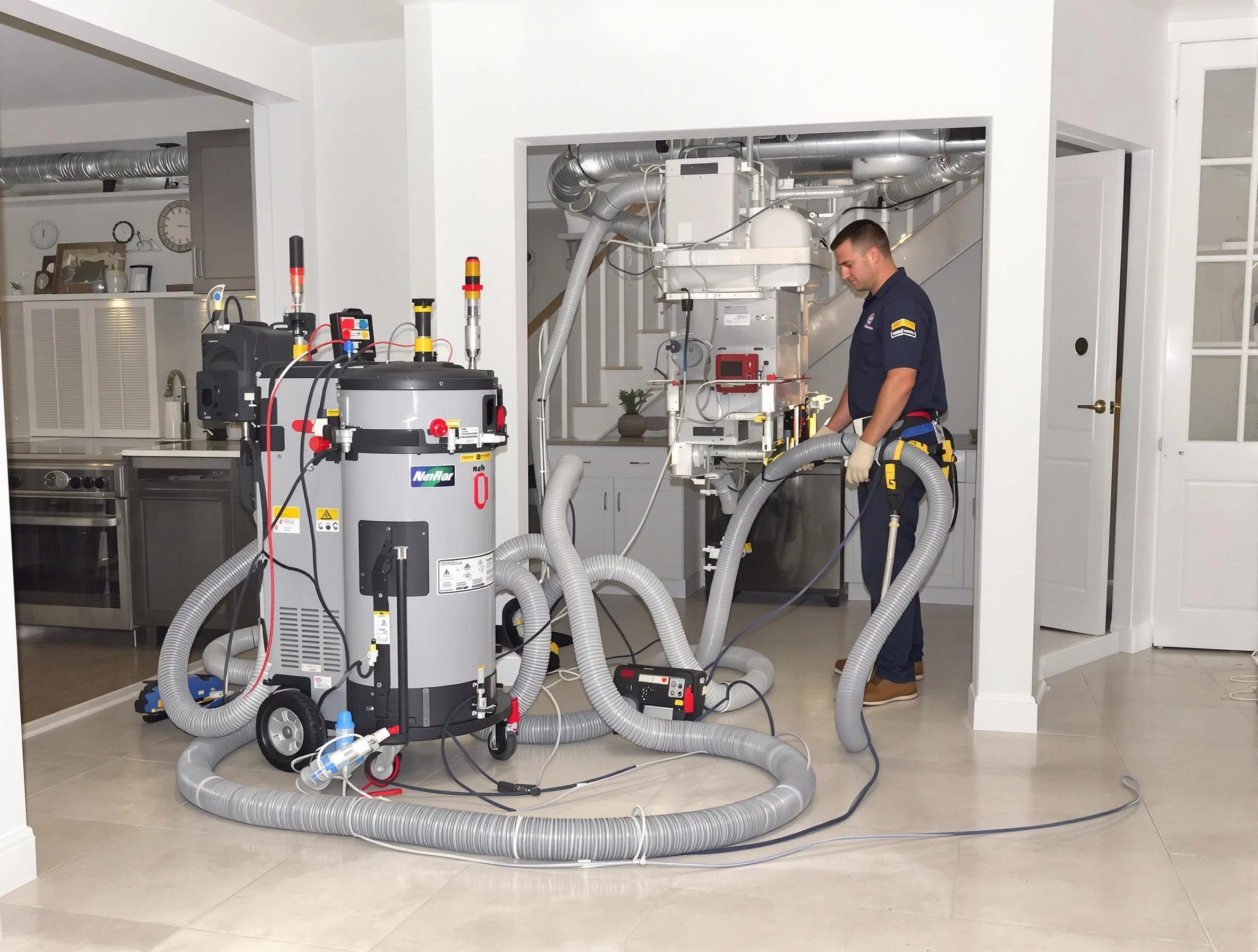 Ohio Air Duct Cleaning technician operating negative pressure cleaning equipment for thorough duct maintenance in Ohio