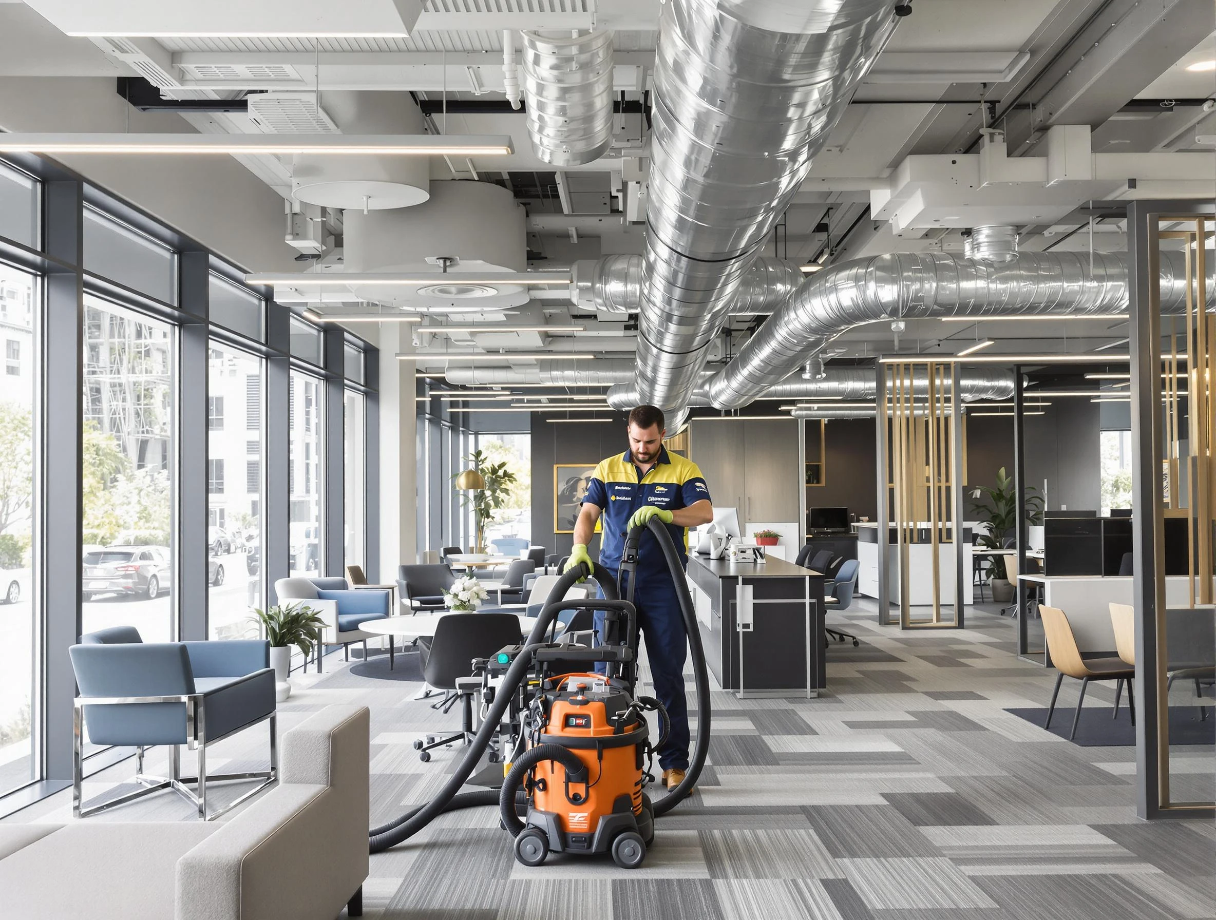 Ohio Air Duct Cleaning team performing thorough commercial duct cleaning at a Ohio business center